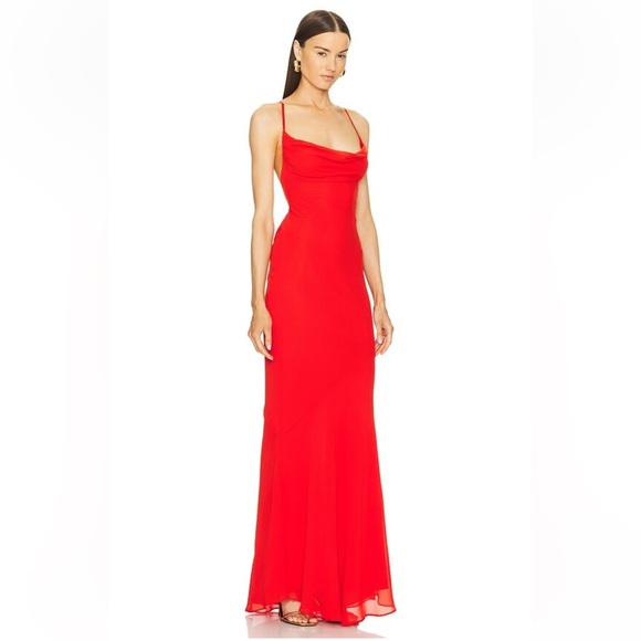 Michael Costello REVOLVE Chloe Gown Fiery Red lace back maxi dress NWT M - Picture 3 of 11